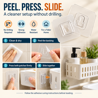 Self-Adhesive Snap Fasteners | No Drill, Easy Install Home Organizer for Remotes & Power Strips