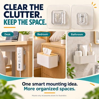 Self-Adhesive Snap Fasteners | No Drill, Easy Install Home Organizer for Remotes & Power Strips